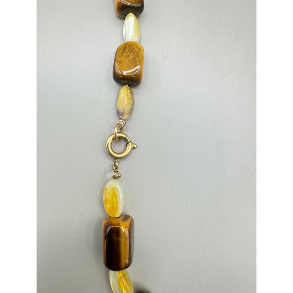 Vintage Tiger's Eye and Citrine Crystal Stone Necklace 28" - Picture 6 of 8